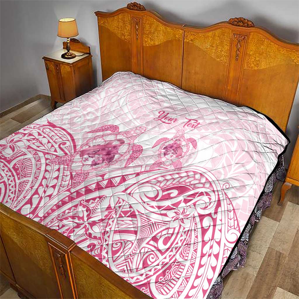 Personalised Polynesia Breast Cancer Awareness Quilt No One Fights Alone Turtle Ribbon - White Version LT14 - Polynesian Pride