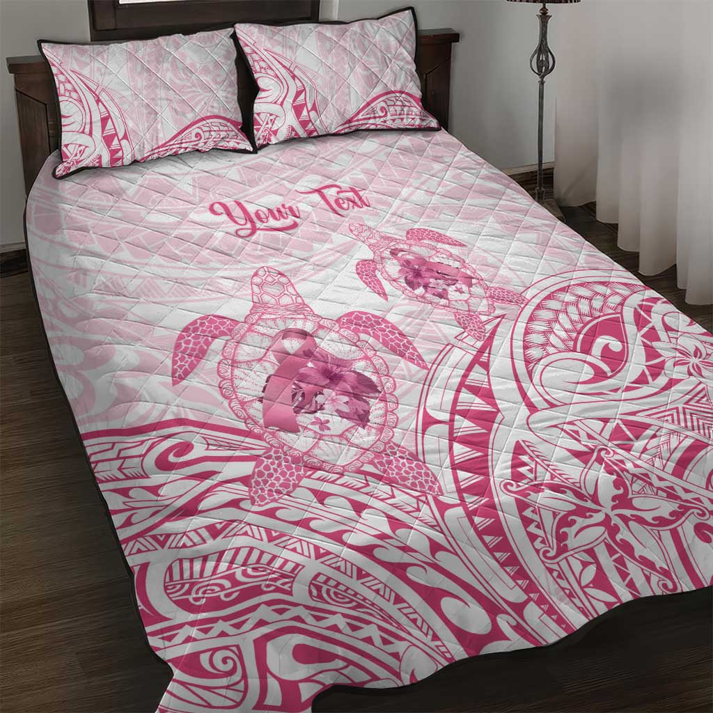 Personalised Polynesia Breast Cancer Awareness Quilt Bed Set No One Fights Alone Turtle Ribbon - White Version