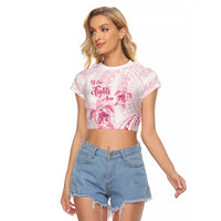 Personalised Polynesia Breast Cancer Awareness Raglan Cropped T Shirt No One Fights Alone Turtle Ribbon - White Version LT14 Female White - Polynesian Pride