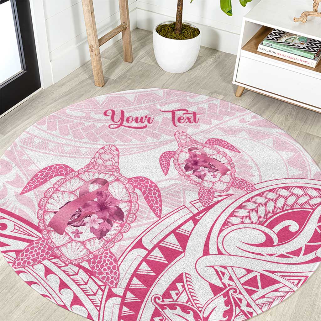 Personalised Polynesia Breast Cancer Awareness Round Carpet No One Fights Alone Turtle Ribbon - White Version