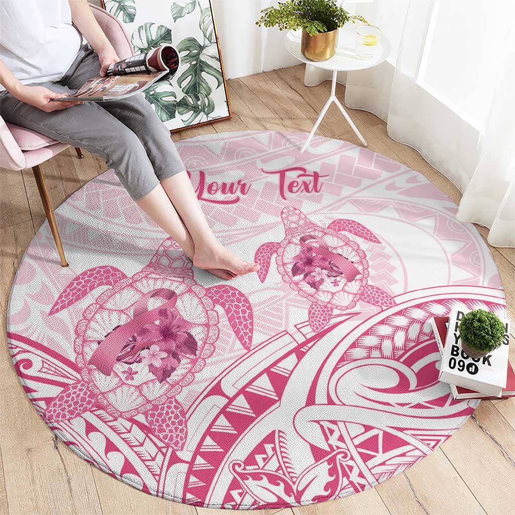 Personalised Polynesia Breast Cancer Awareness Round Carpet No One Fights Alone Turtle Ribbon - White Version LT14 - Polynesian Pride