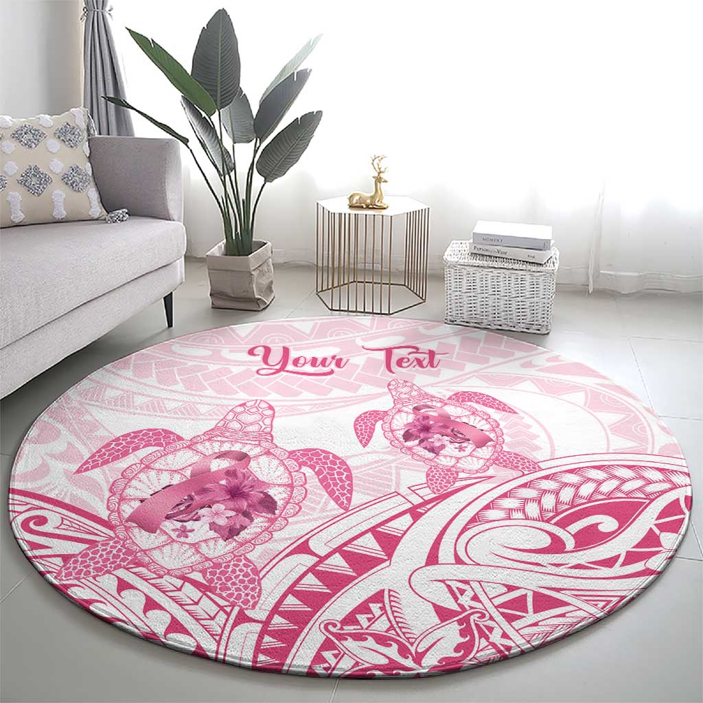 Personalised Polynesia Breast Cancer Awareness Round Carpet No One Fights Alone Turtle Ribbon - White Version LT14 - Polynesian Pride