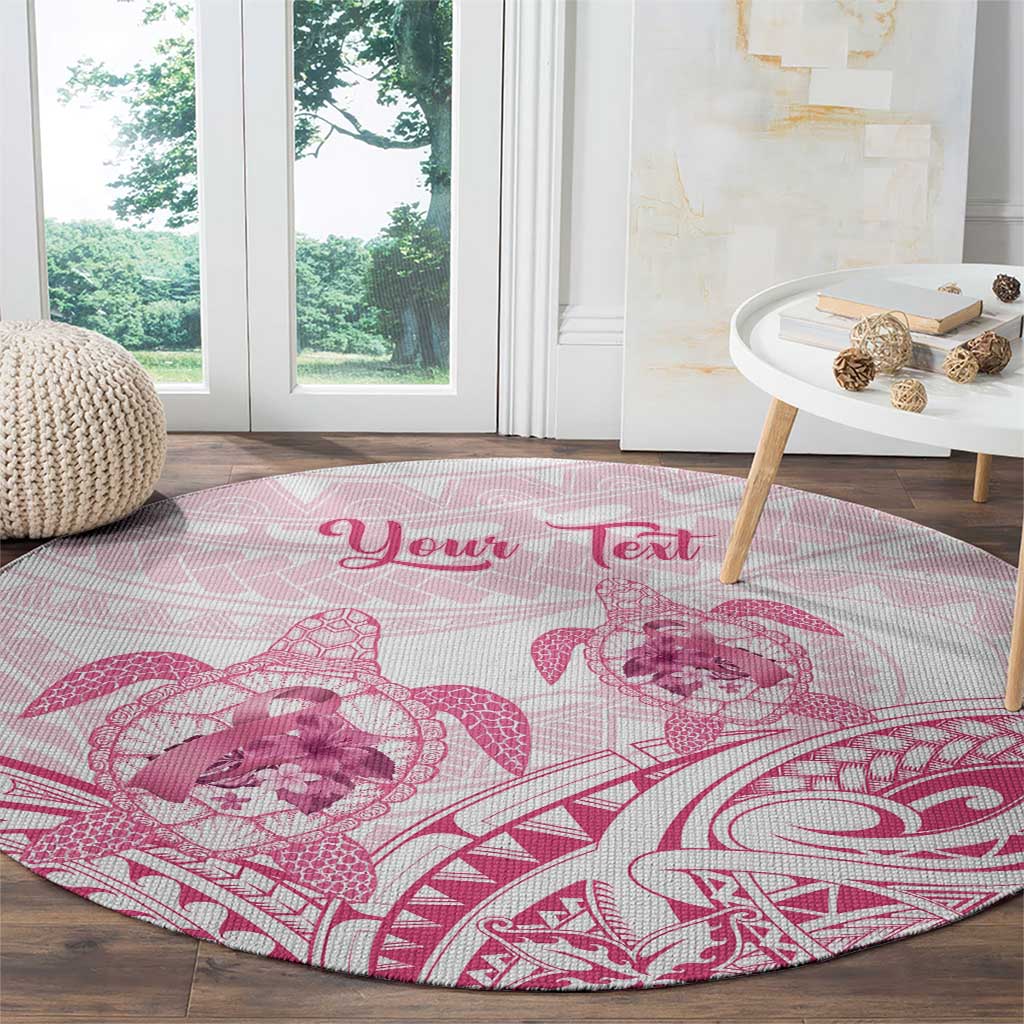 Personalised Polynesia Breast Cancer Awareness Round Carpet No One Fights Alone Turtle Ribbon - White Version LT14 - Polynesian Pride