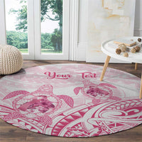 Personalised Polynesia Breast Cancer Awareness Round Carpet No One Fights Alone Turtle Ribbon - White Version LT14 - Polynesian Pride