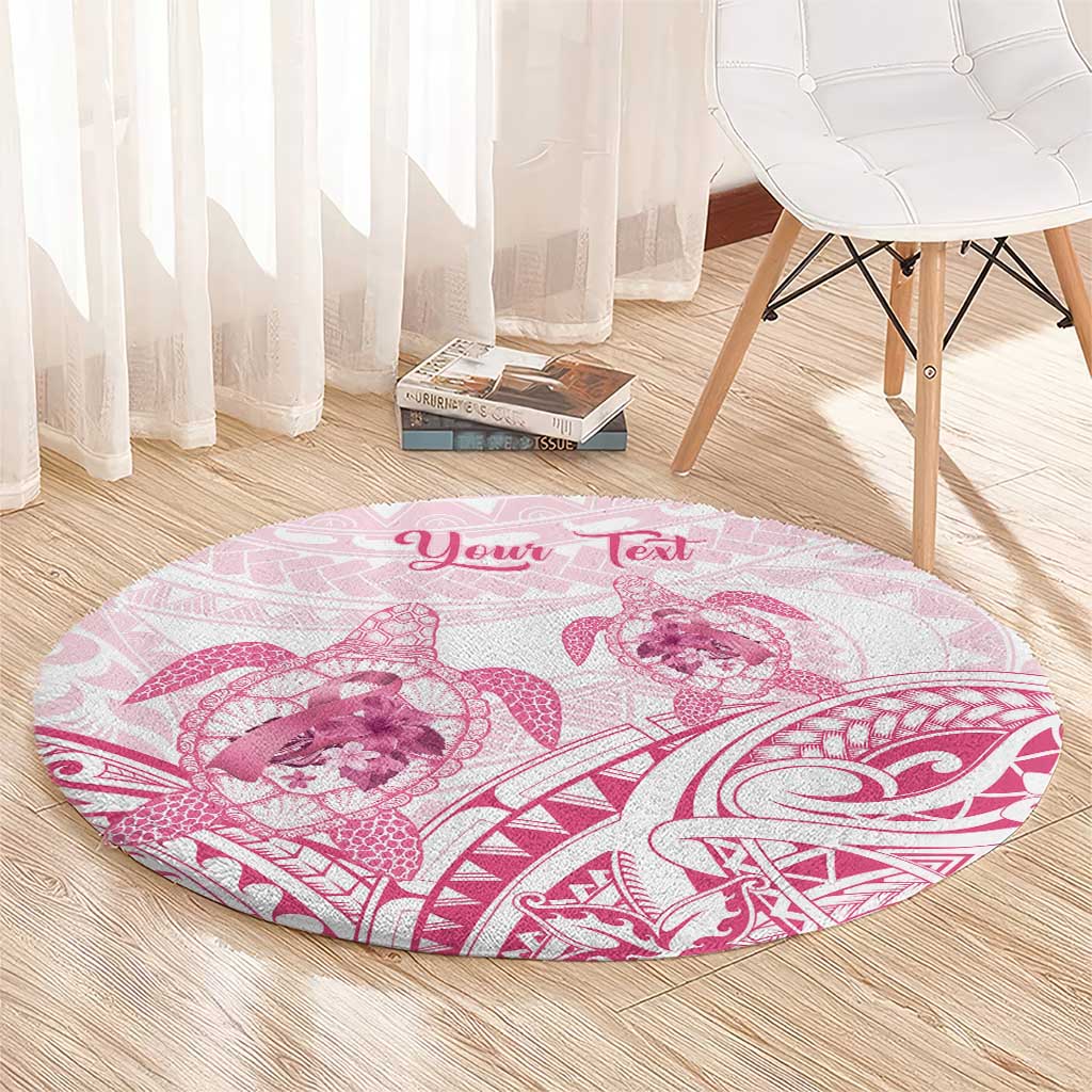 Personalised Polynesia Breast Cancer Awareness Round Carpet No One Fights Alone Turtle Ribbon - White Version LT14 - Polynesian Pride