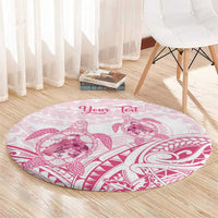 Personalised Polynesia Breast Cancer Awareness Round Carpet No One Fights Alone Turtle Ribbon - White Version LT14 - Polynesian Pride