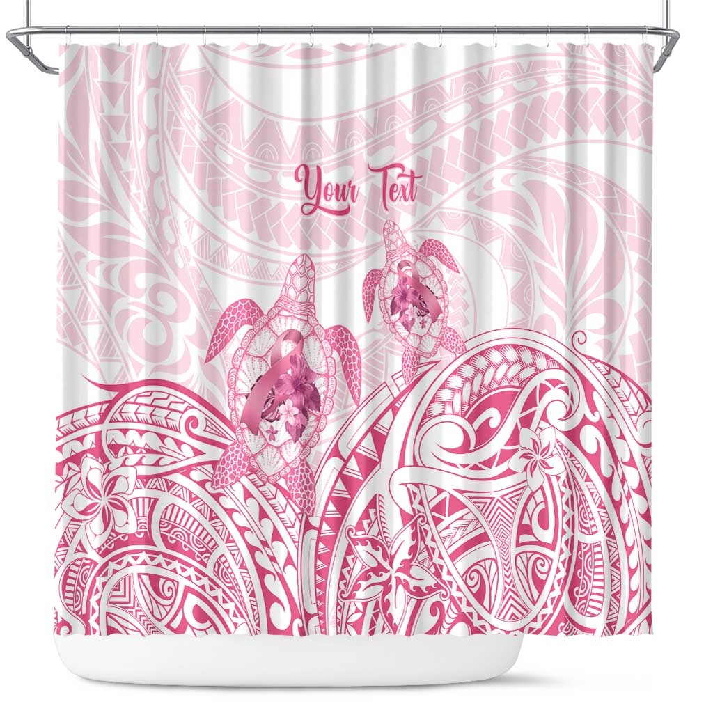 Personalised Polynesia Breast Cancer Awareness Shower Curtain No One Fights Alone Turtle Ribbon - White Version LT14 White - Polynesian Pride