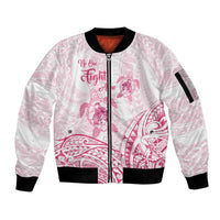 Personalised Polynesia Breast Cancer Awareness Sleeve Zip Bomber Jacket No One Fights Alone Turtle Ribbon - White Version LT14 Unisex White - Polynesian Pride