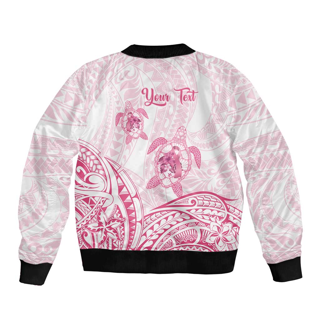 Personalised Polynesia Breast Cancer Awareness Sleeve Zip Bomber Jacket No One Fights Alone Turtle Ribbon - White Version LT14 - Polynesian Pride