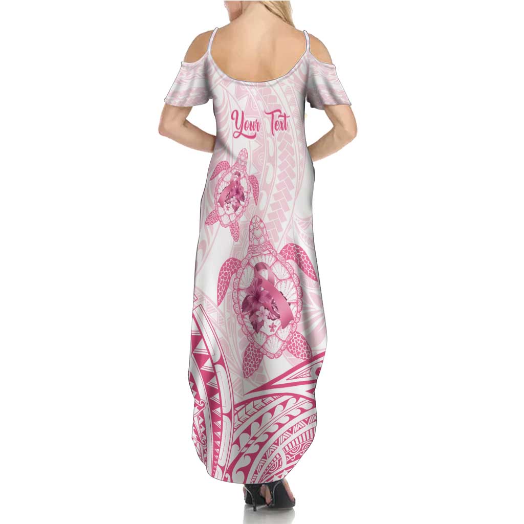 Personalised Polynesia Breast Cancer Awareness Summer Maxi Dress No One Fights Alone Turtle Ribbon - White Version LT14 - Polynesian Pride