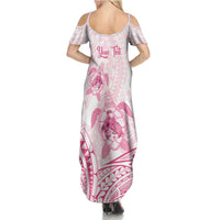 Personalised Polynesia Breast Cancer Awareness Summer Maxi Dress No One Fights Alone Turtle Ribbon - White Version LT14 - Polynesian Pride