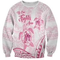 Personalised Polynesia Breast Cancer Awareness Sweatshirt No One Fights Alone Turtle Ribbon - White Version LT14 Unisex White - Polynesian Pride