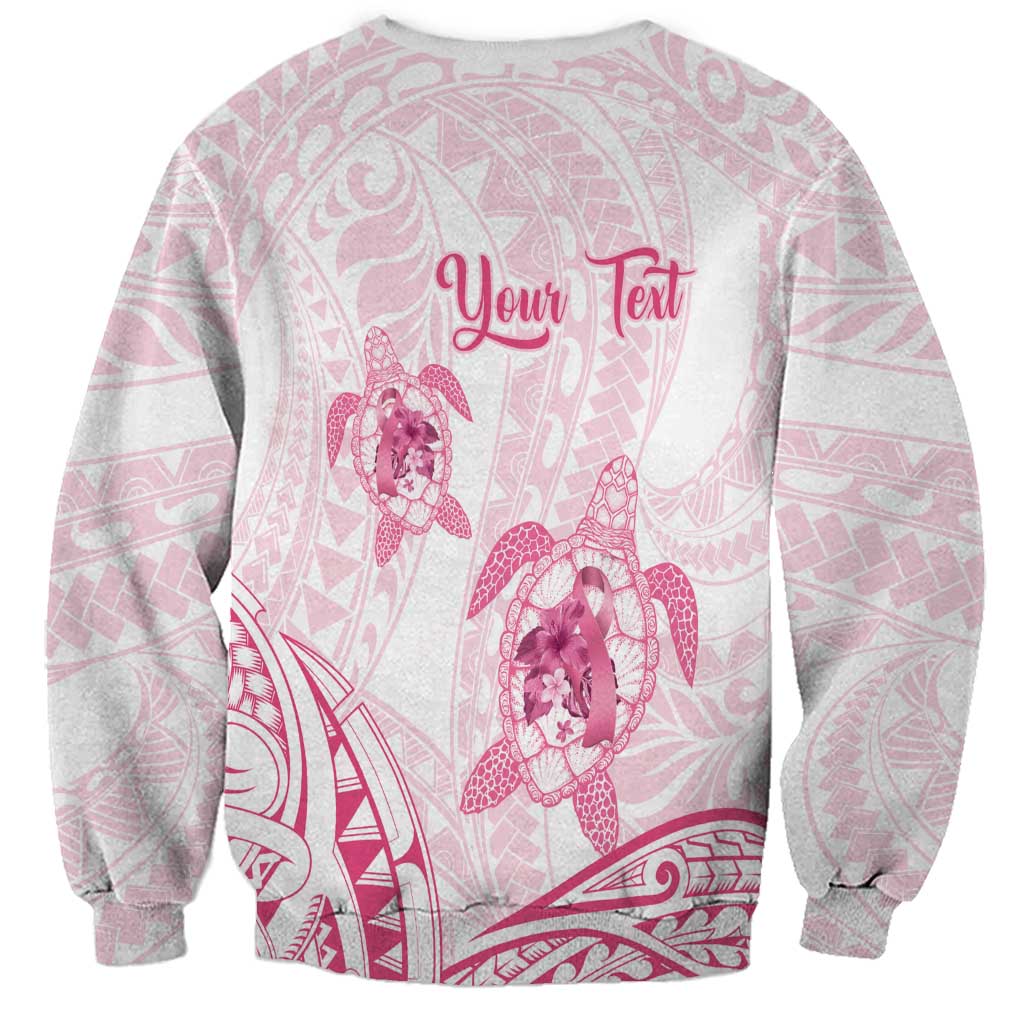 Personalised Polynesia Breast Cancer Awareness Sweatshirt No One Fights Alone Turtle Ribbon - White Version LT14 - Polynesian Pride