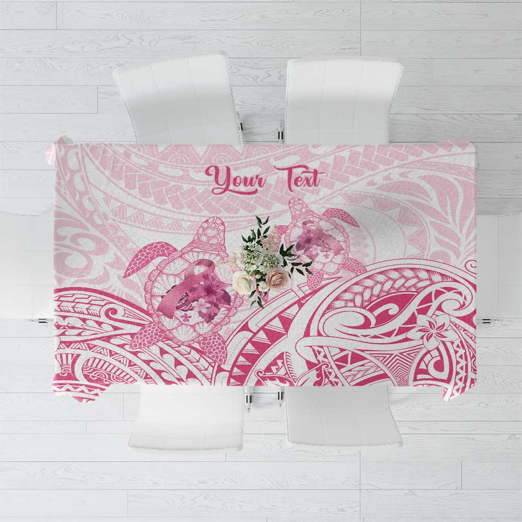 Personalised Polynesia Breast Cancer Awareness Tablecloth No One Fights Alone Turtle Ribbon - White Version