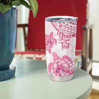 Personalised Polynesia Breast Cancer Awareness Tumbler Cup No One Fights Alone Turtle Ribbon - White Version LT14 - Polynesian Pride
