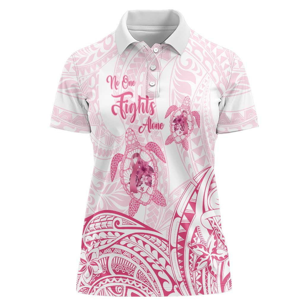 Personalised Polynesia Breast Cancer Awareness Women Polo Shirt No One Fights Alone Turtle Ribbon - White Version LT14 Female White - Polynesian Pride
