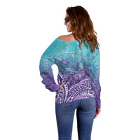 Polynesia Suicide Prevention Month Off Shoulder Sweater Butterfly Purple And Teal Ribbon Tomorrow Needs You LT14 - Polynesian Pride