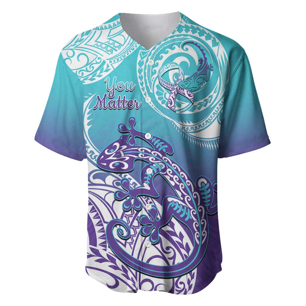 Personalised New Zealand Suicide Prevention Month Baseball Jersey You Matter NZ Fern With Maori Koru Lizard LT14 Teal - Polynesian Pride
