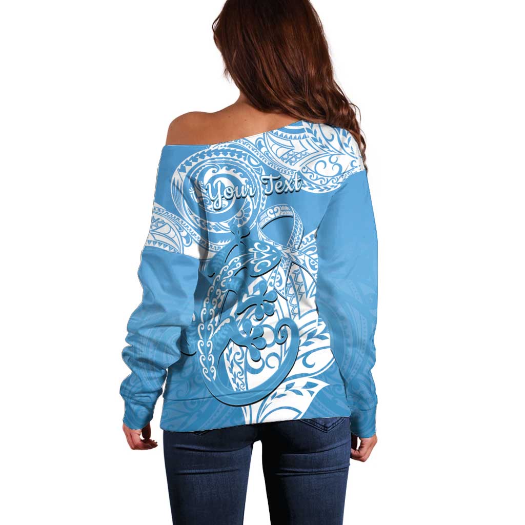 Personalised New Zealand Autism Awareness Off Shoulder Sweater NZ Fern With Maori Koru Lizard LT14 - Polynesian Pride