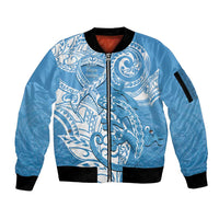 Personalised New Zealand Autism Awareness Sleeve Zip Bomber Jacket NZ Fern With Maori Koru Lizard LT14 Unisex Blue - Polynesian Pride