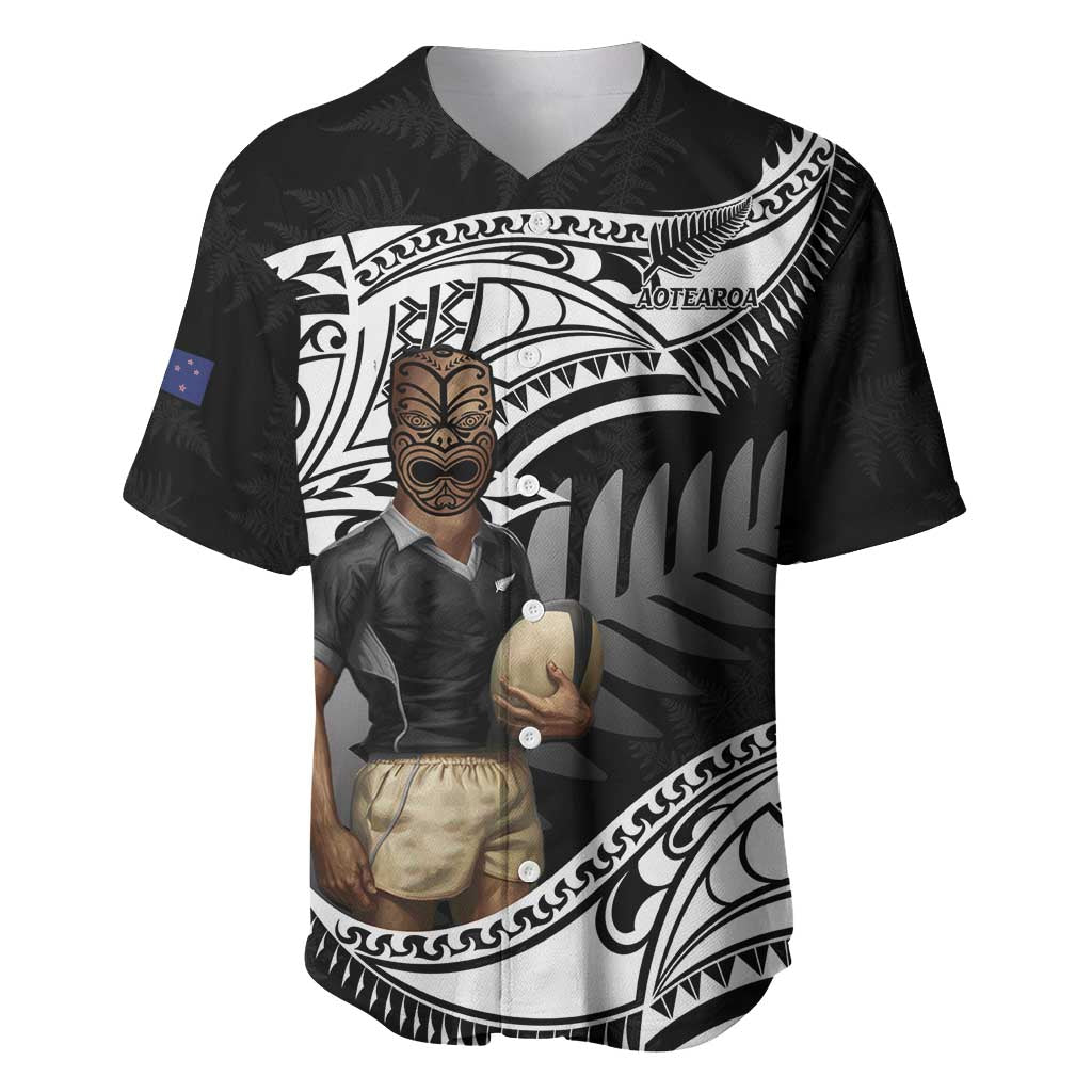 Custom New Zealand Silver Fern Rugby Baseball Jersey 2024 Aotearoa Maori Mascot Go All Black LT14 Black - Polynesian Pride