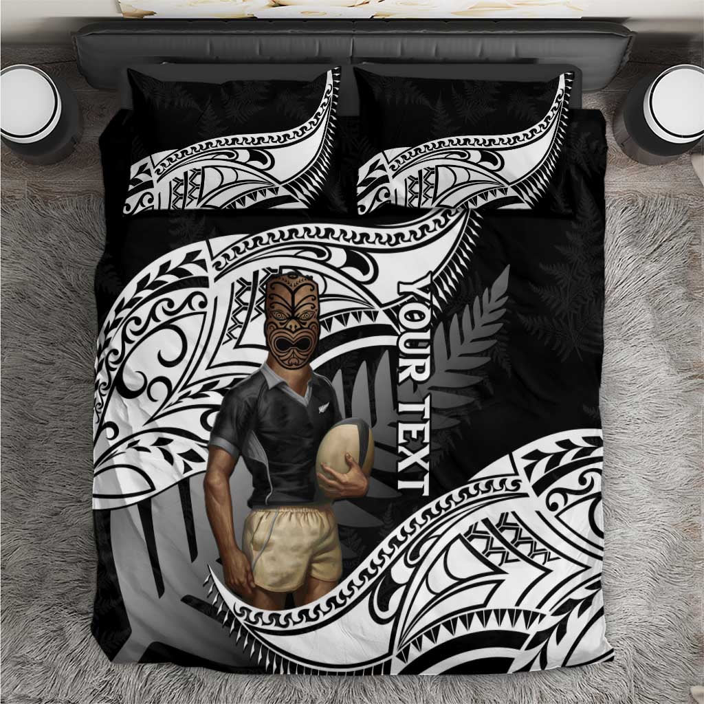 Custom New Zealand Silver Fern Rugby Bedding Set 2024 Aotearoa Maori Mascot Go All Black LT14 Black - Polynesian Pride
