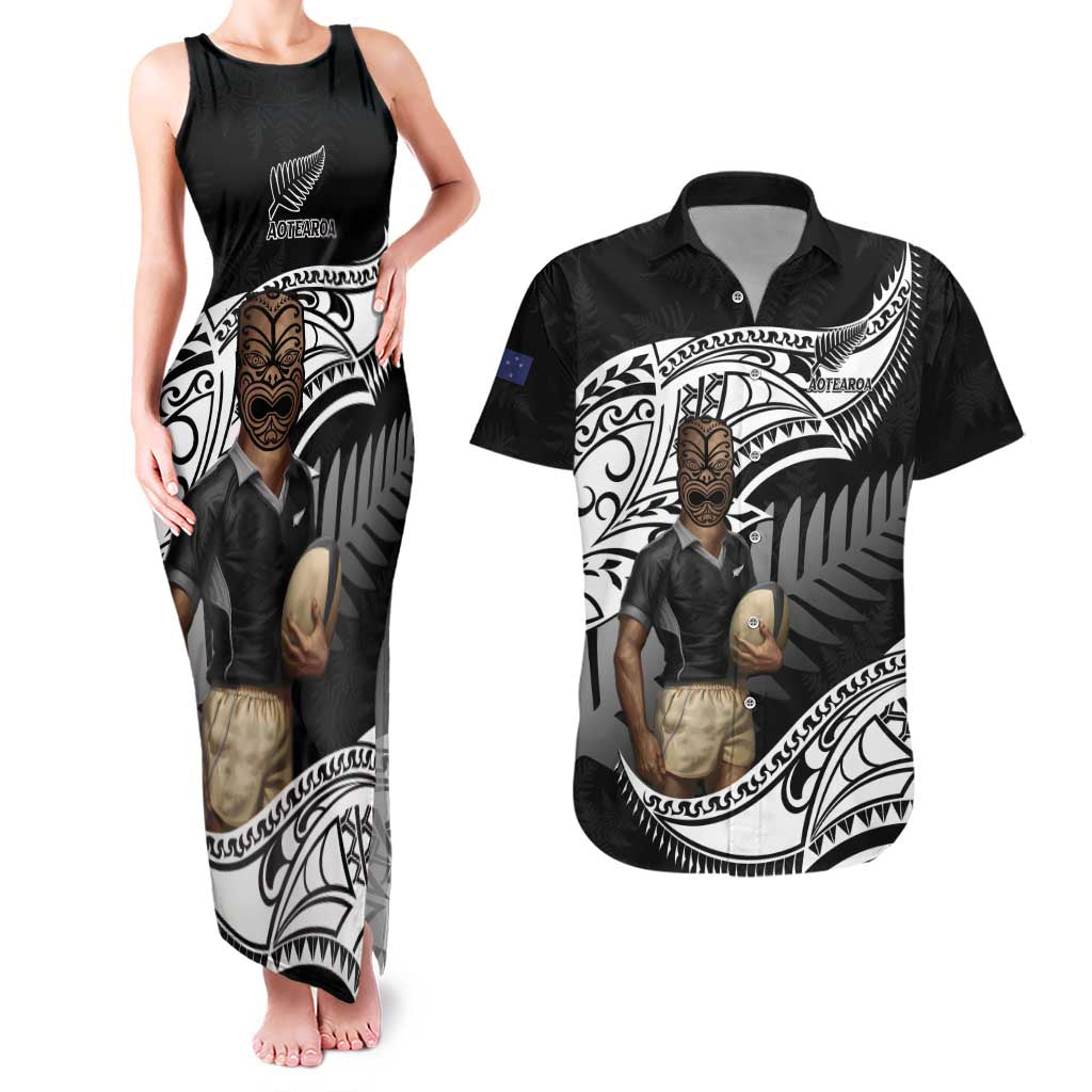 Custom New Zealand Silver Fern Rugby Couples Matching Tank Maxi Dress and Hawaiian Shirt 2024 Aotearoa Maori Mascot Go All Black