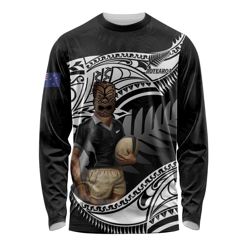 Custom New Zealand Silver Fern Rugby Long Sleeve Shirt 2024 Aotearoa Maori Mascot Go All Black