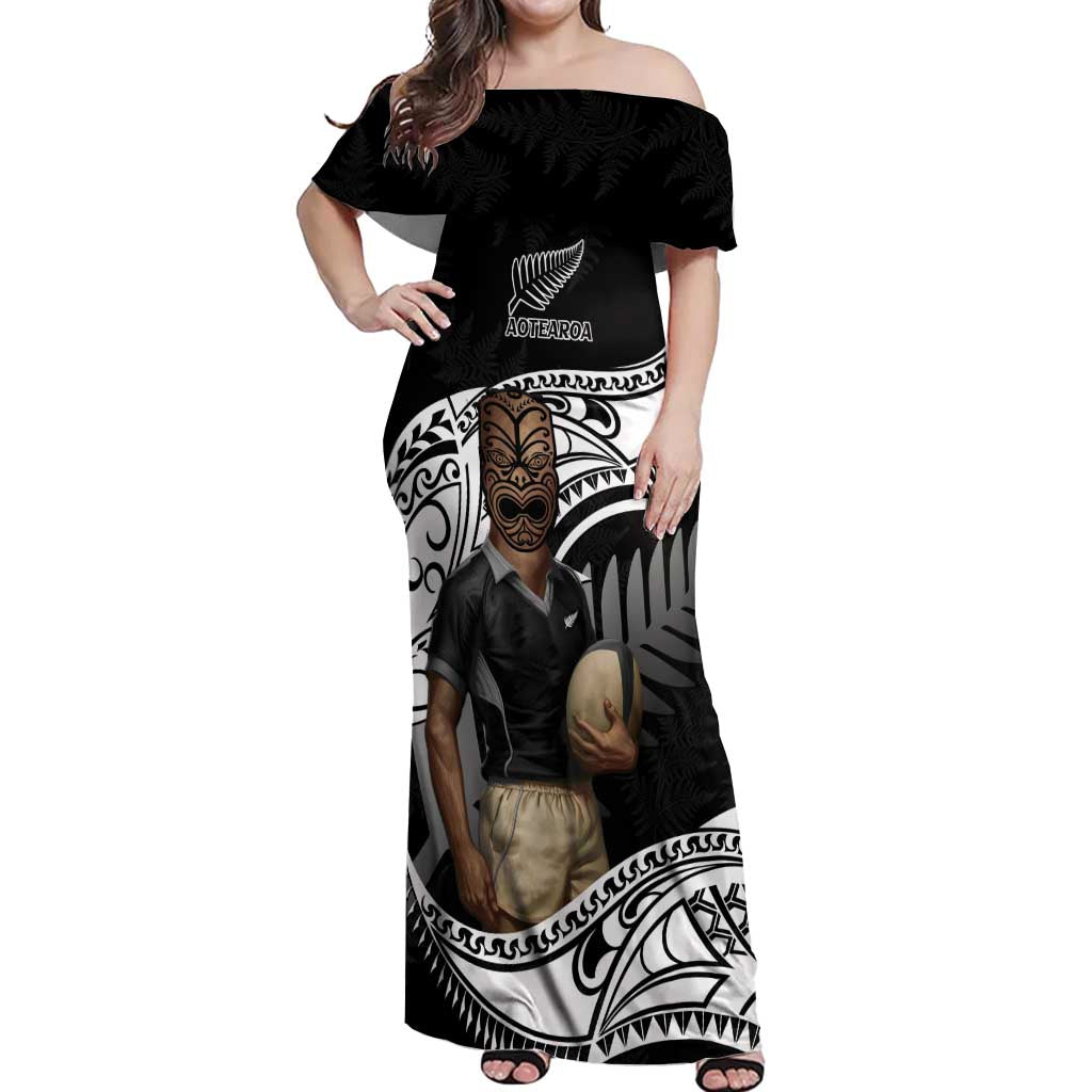 Custom New Zealand Silver Fern Rugby Off Shoulder Maxi Dress 2024 Aotearoa Maori Mascot Go All Black