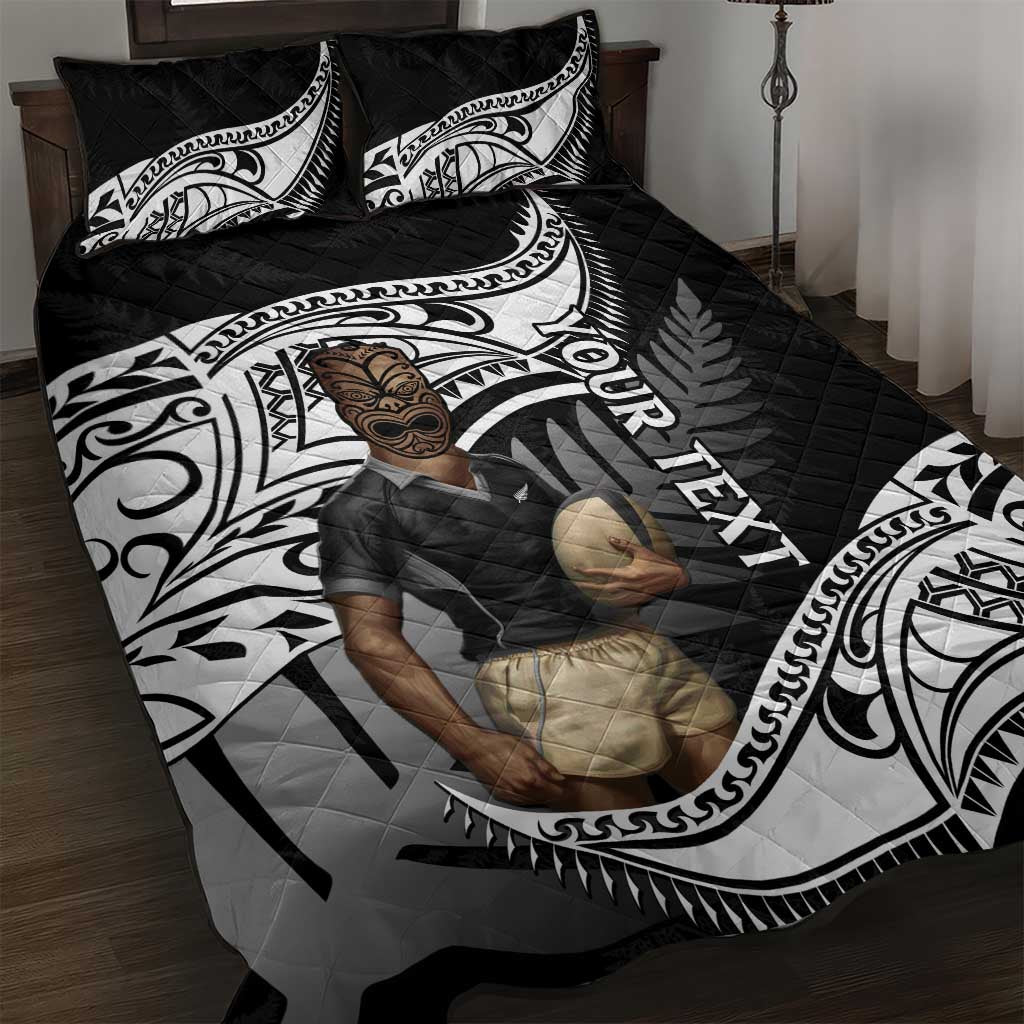 Custom New Zealand Silver Fern Rugby Quilt Bed Set 2024 Aotearoa Maori Mascot Go All Black LT14 Black - Polynesian Pride