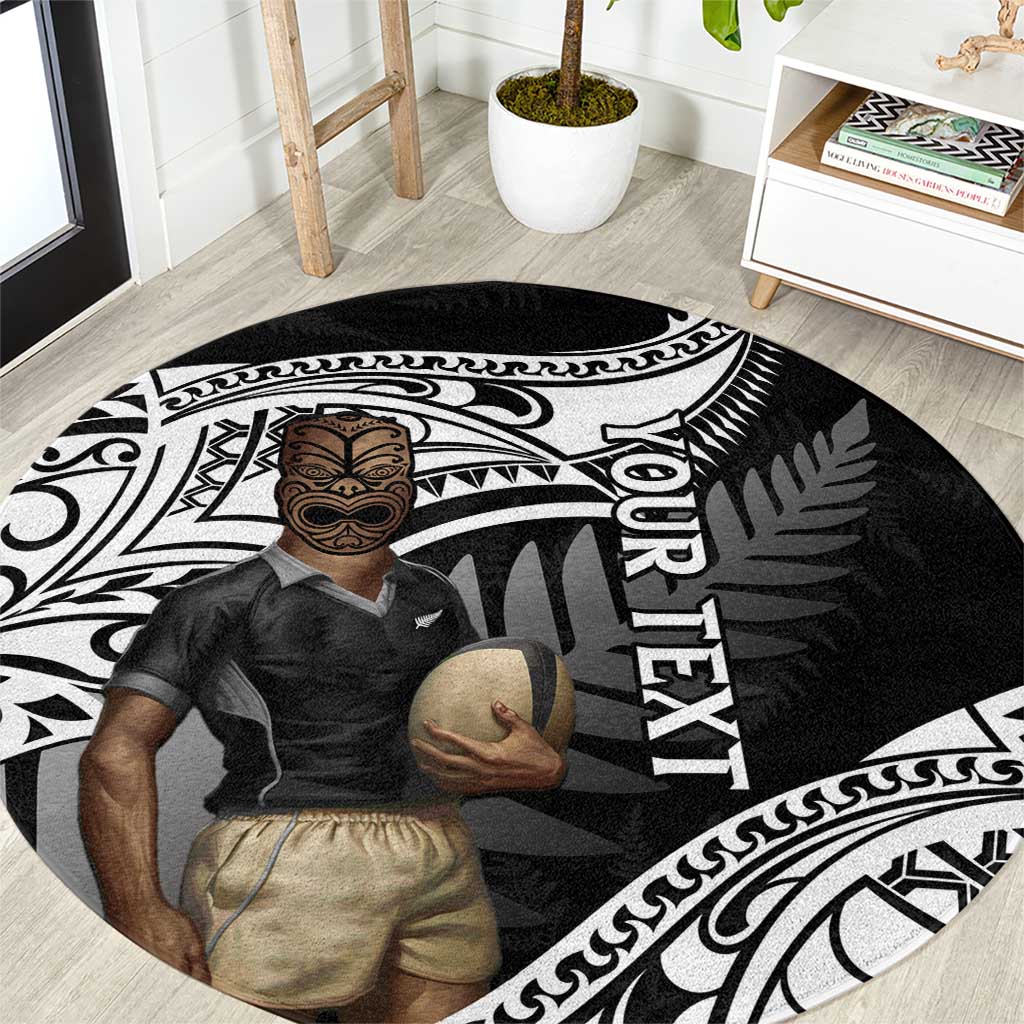 Custom New Zealand Silver Fern Rugby Round Carpet 2024 Aotearoa Maori Mascot Go All Black