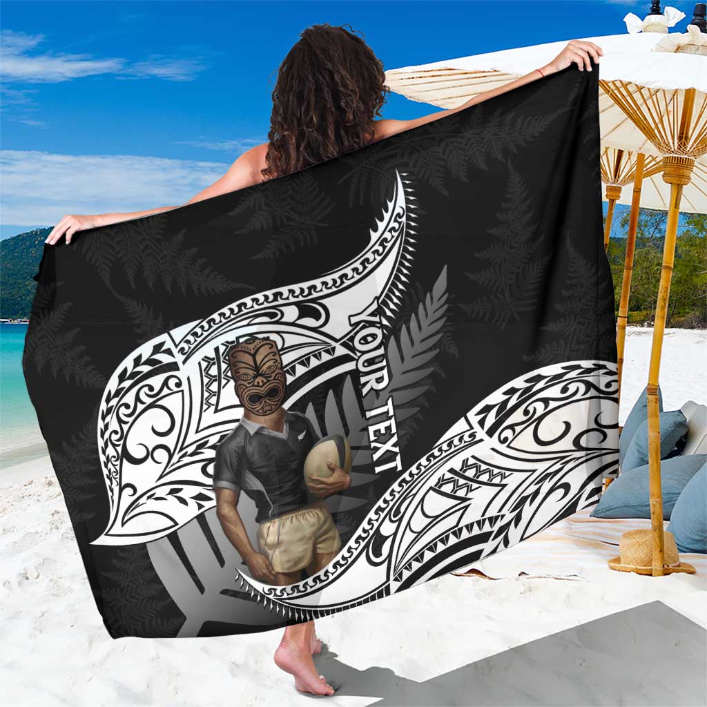 Custom New Zealand Silver Fern Rugby Sarong 2024 Aotearoa Maori Mascot Go All Black LT14 One Size 44 x 66 inches Black - Polynesian Pride