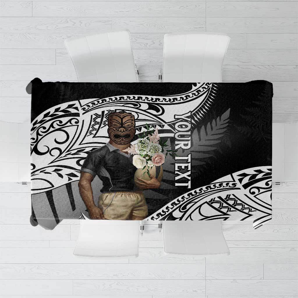 Custom New Zealand Silver Fern Rugby Tablecloth 2024 Aotearoa Maori Mascot Go All Black LT14 Black - Polynesian Pride