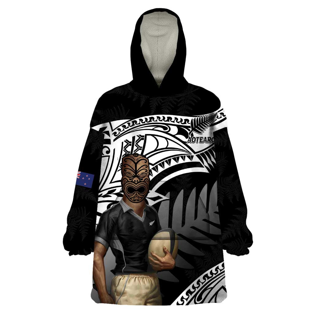 Custom New Zealand Silver Fern Rugby Wearable Blanket Hoodie 2024 Aotearoa Maori Mascot Go All Black