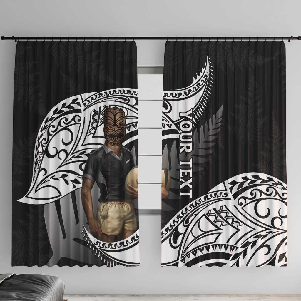 Custom New Zealand Silver Fern Rugby Window Curtain 2024 Aotearoa Maori Mascot Go All Black LT14 With Hooks Black - Polynesian Pride