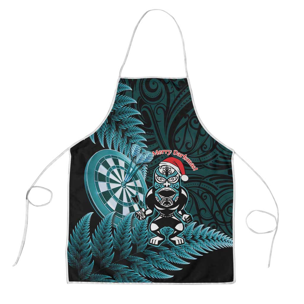 New Zealand Darts Christmas Apron Maori Fern Merry Dartsmas LT14 Cyan - Polynesian Pride