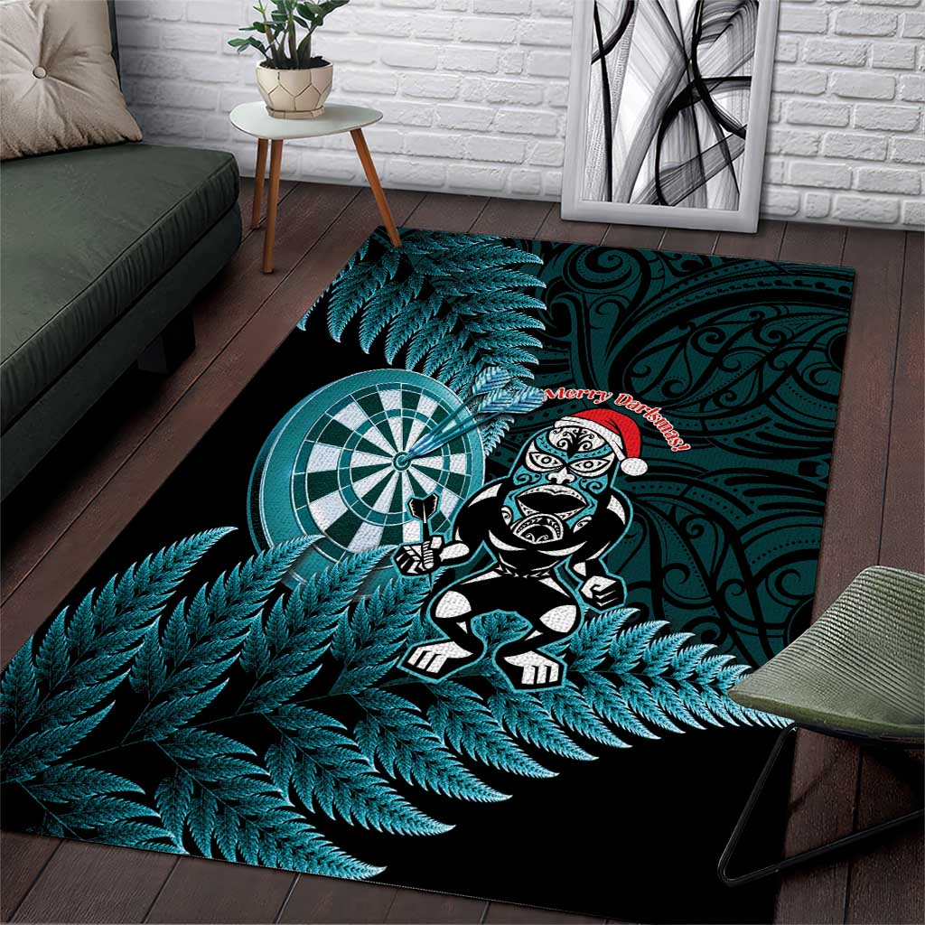 New Zealand Darts Christmas Area Rug Maori Fern Merry Dartsmas LT14 Cyan - Polynesian Pride
