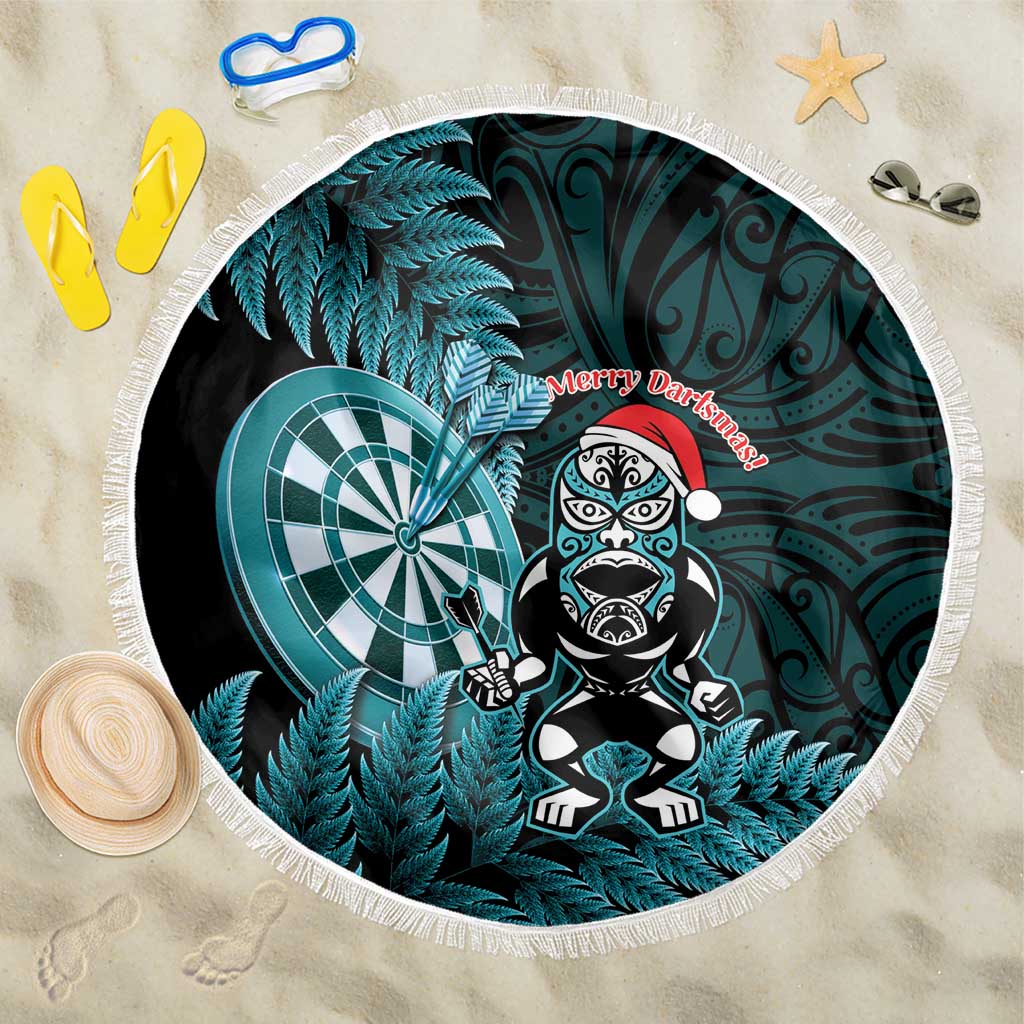 New Zealand Darts Christmas Beach Blanket Maori Fern Merry Dartsmas LT14 One Size 150cm Cyan - Polynesian Pride
