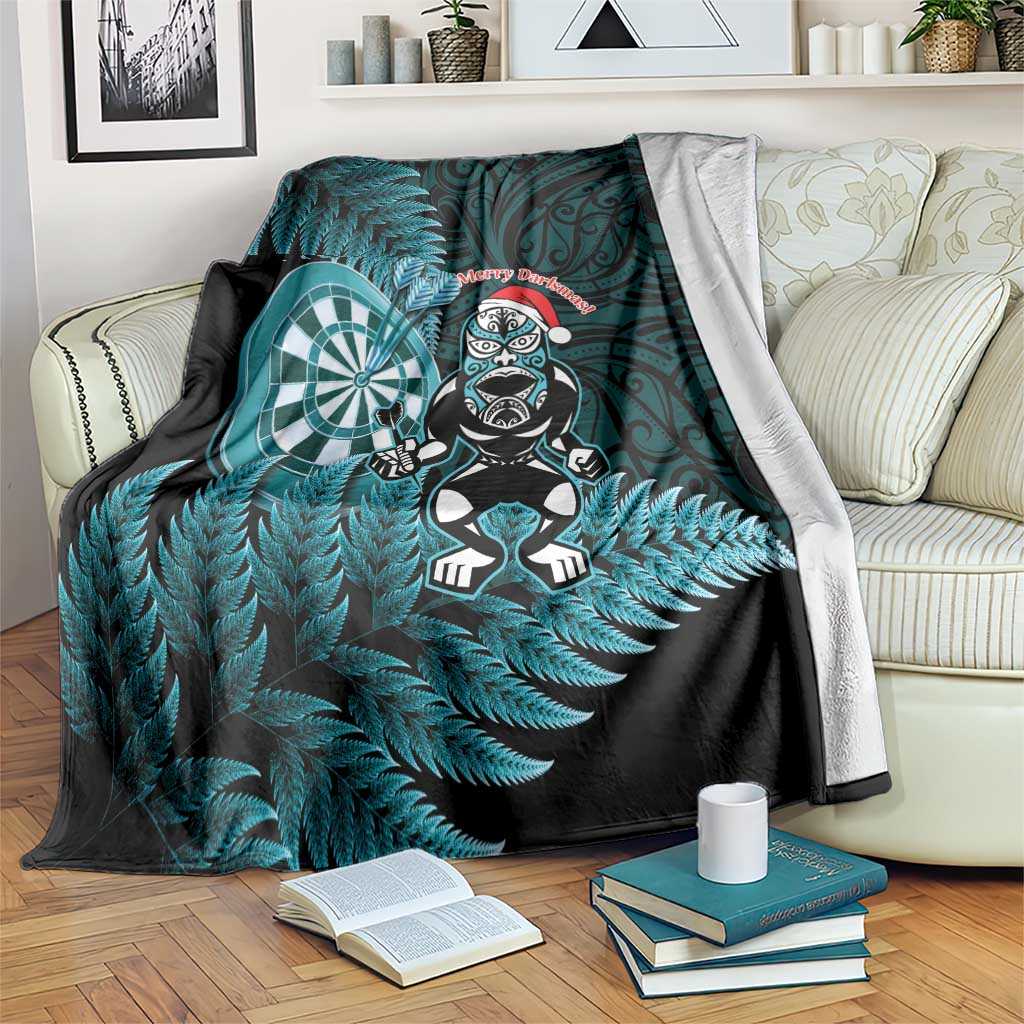 New Zealand Darts Christmas Blanket Maori Fern Merry Dartsmas LT14 Cyan - Polynesian Pride