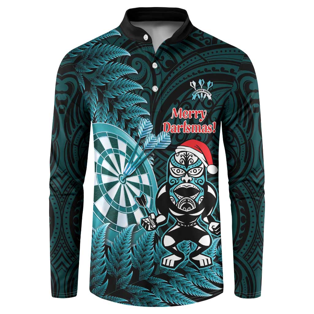 Personalised New Zealand Darts Christmas Button Sweatshirt Maori Fern Merry Dartsmas LT14 Cyan - Polynesian Pride