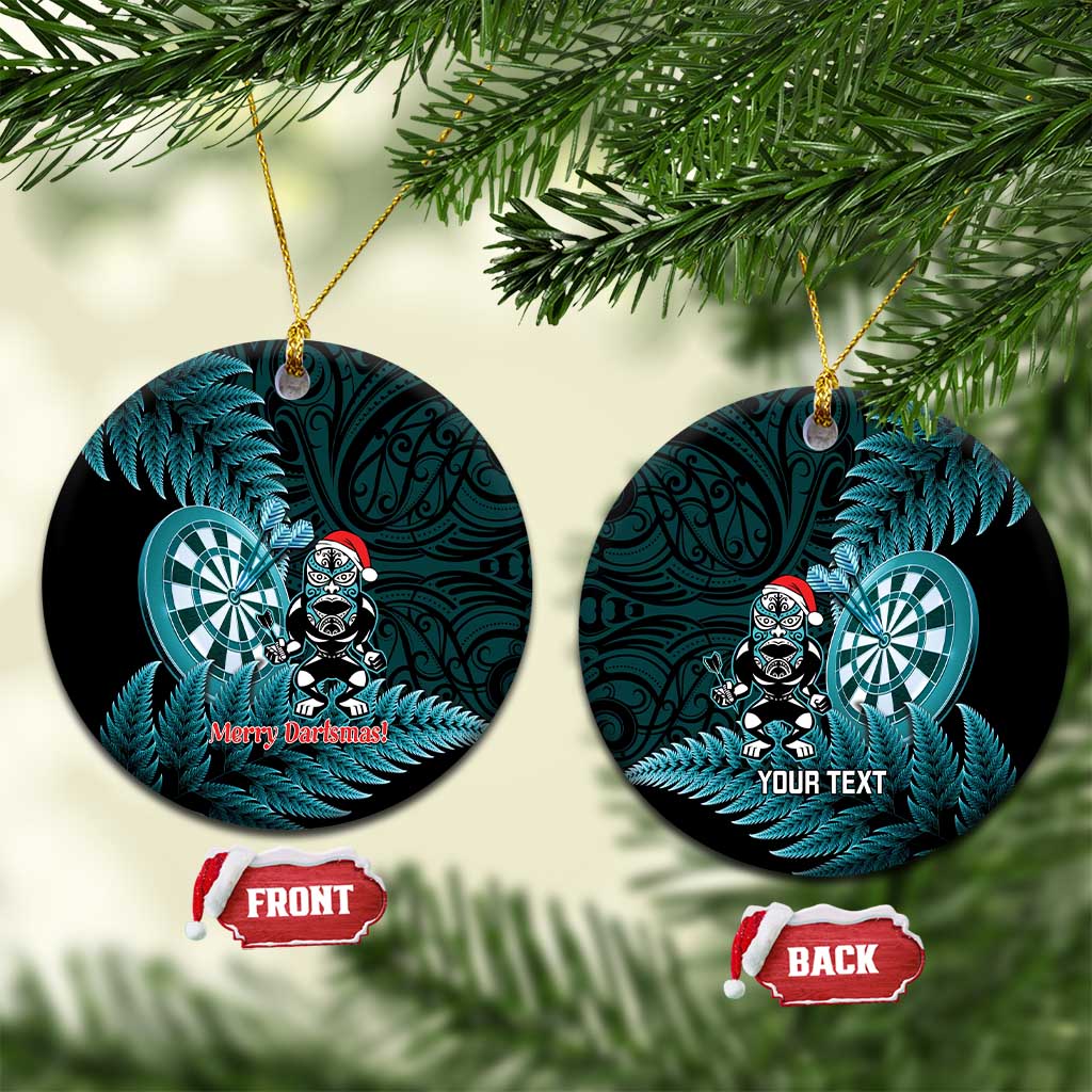 Personalised New Zealand Darts Christmas Ceramic Ornament Maori Fern Merry Dartsmas LT14 Circle Cyan - Polynesian Pride