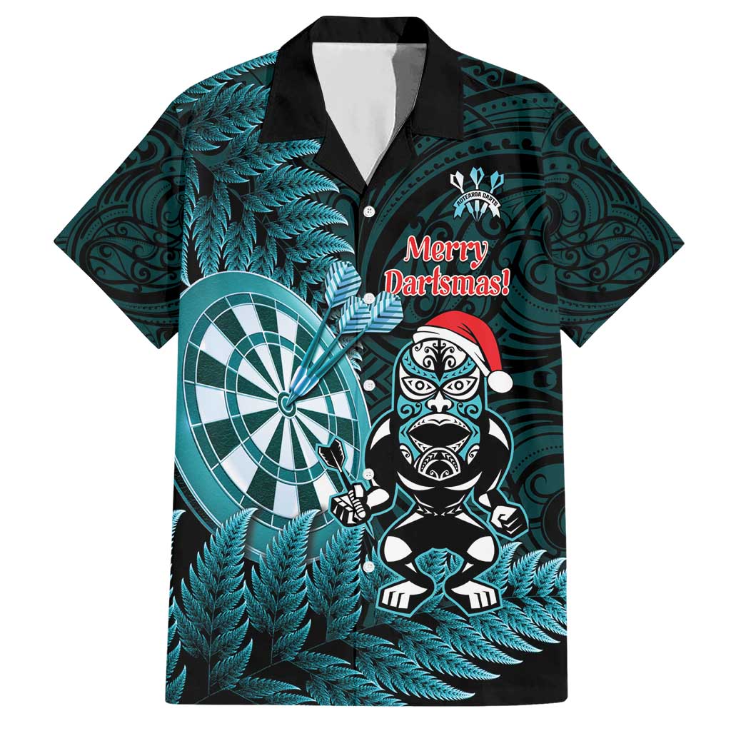 Personalised New Zealand Darts Christmas Hawaiian Shirt Maori Fern Merry Dartsmas LT14 Cyan - Polynesian Pride