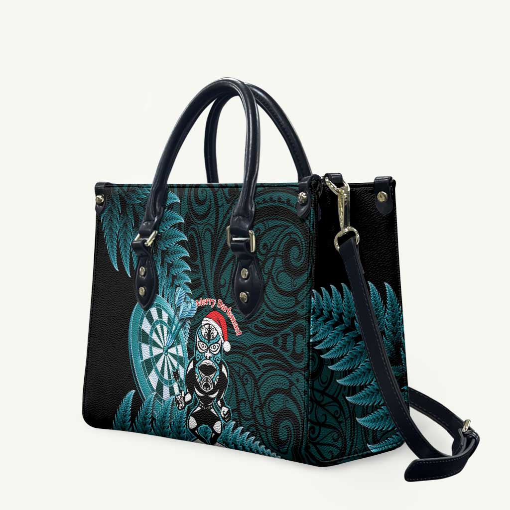 New Zealand Darts Christmas Leather Bag Maori Fern Merry Dartsmas LT14 Cyan - Polynesian Pride