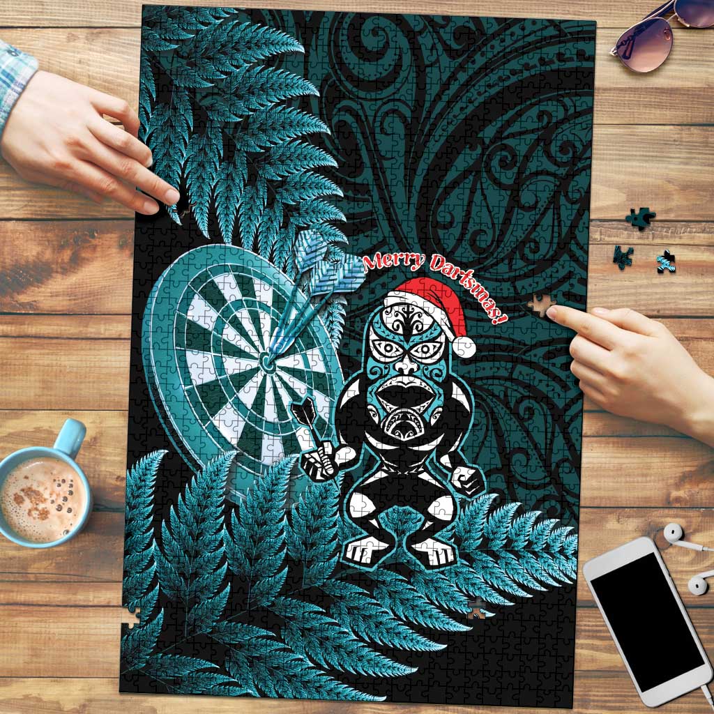 New Zealand Darts Christmas Puzzle Maori Fern Merry Dartsmas LT14 Cyan - Polynesian Pride