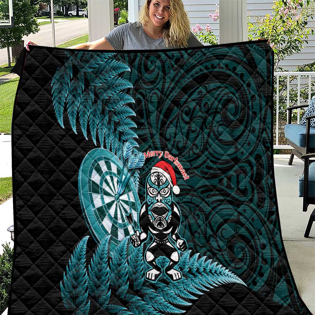 New Zealand Darts Christmas Quilt Maori Fern Merry Dartsmas LT14 Cyan - Polynesian Pride