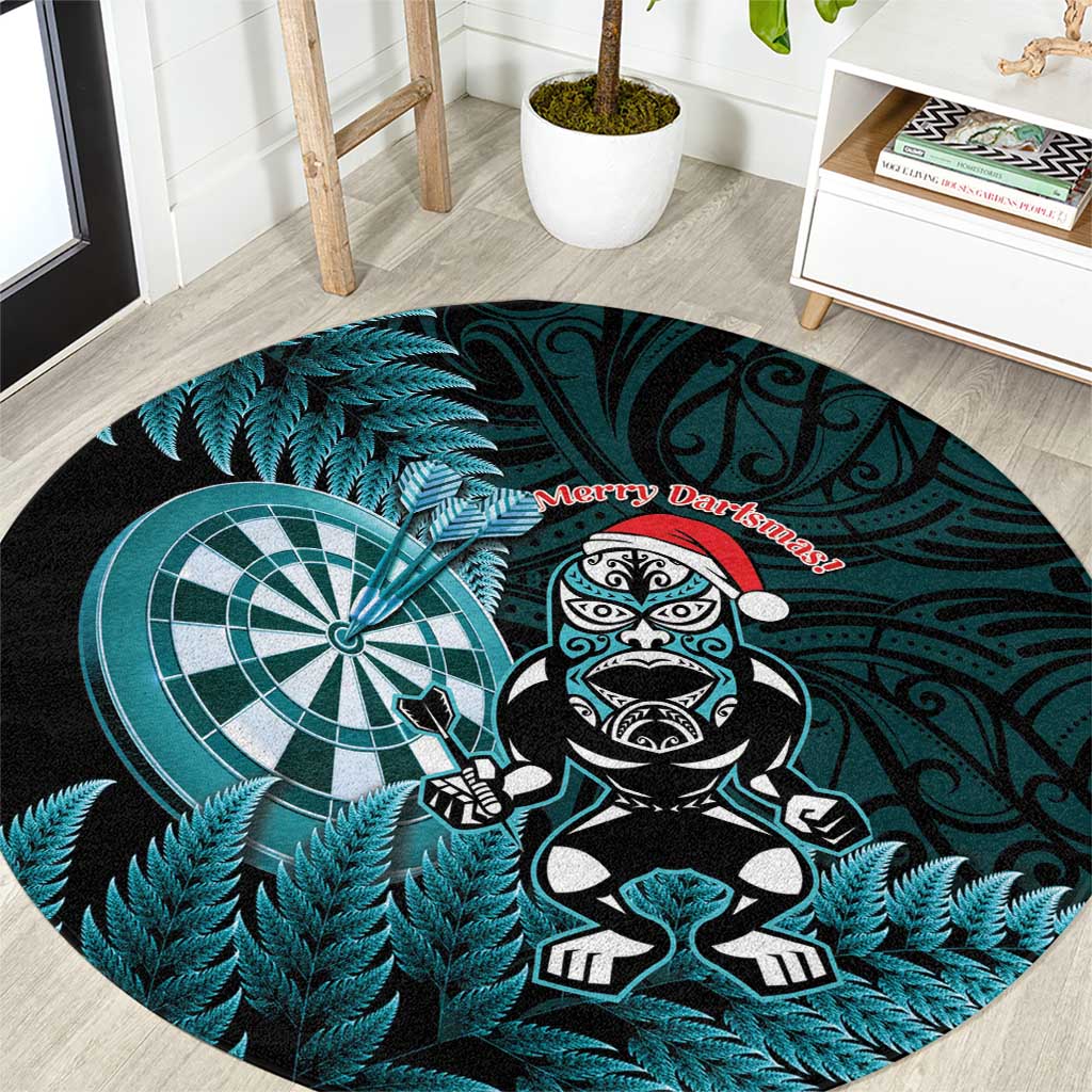 New Zealand Darts Christmas Round Carpet Maori Fern Merry Dartsmas LT14 Cyan - Polynesian Pride