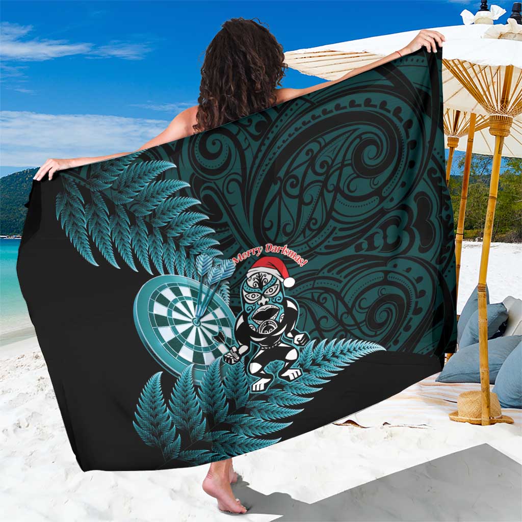 New Zealand Darts Christmas Sarong Maori Fern Merry Dartsmas LT14 One Size 44 x 66 inches Cyan - Polynesian Pride