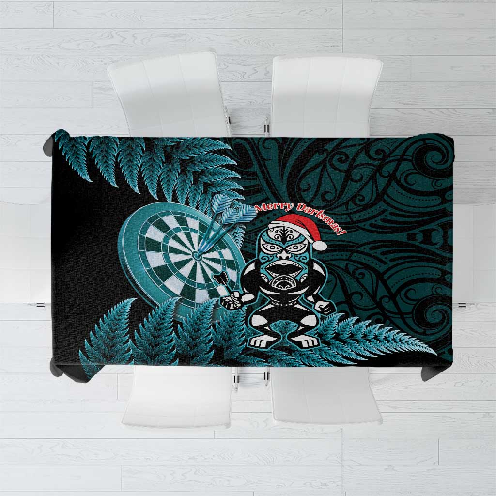 New Zealand Darts Christmas Tablecloth Maori Fern Merry Dartsmas LT14 Cyan - Polynesian Pride