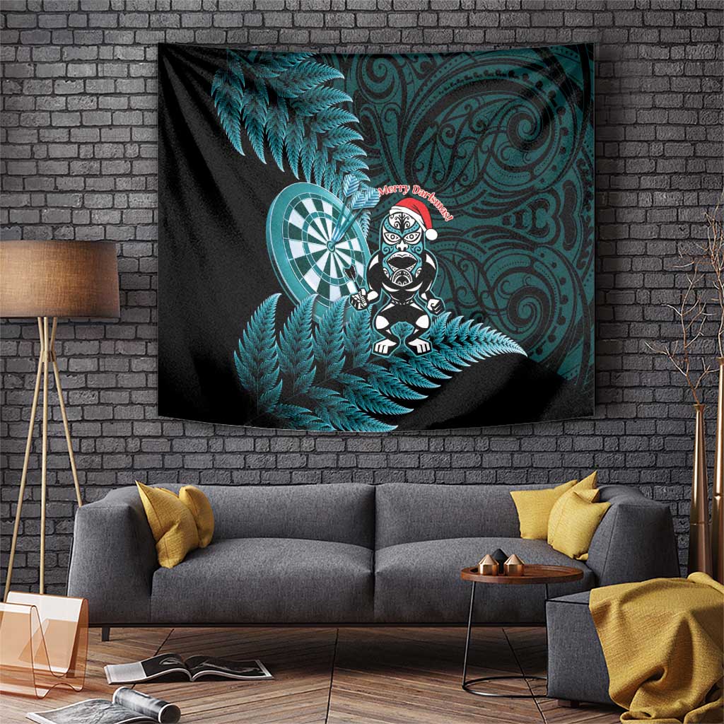 New Zealand Darts Christmas Tapestry Maori Fern Merry Dartsmas LT14 Cyan - Polynesian Pride
