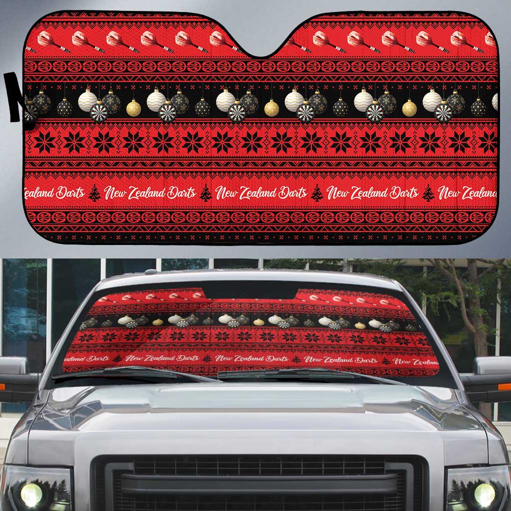 New Zealand Darts Christmas Auto Sun Shade Merry Xmas Aotearoa Maori Red LT14 Red - Polynesian Pride